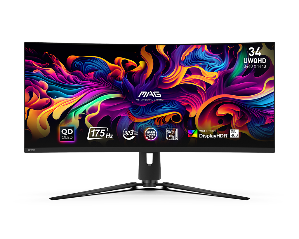 MSI Mag 341CQP Qd-Oled 34" Uwqhd 175Hz Curved Gaming Monitor, цвет: Металлик чёрный