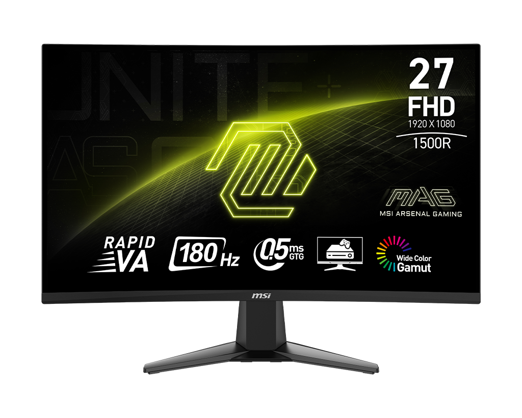 MSI Mag 27C6F 27" FHD 180Hz Curved Gaming Monitor, цвет: Металлик чёрный