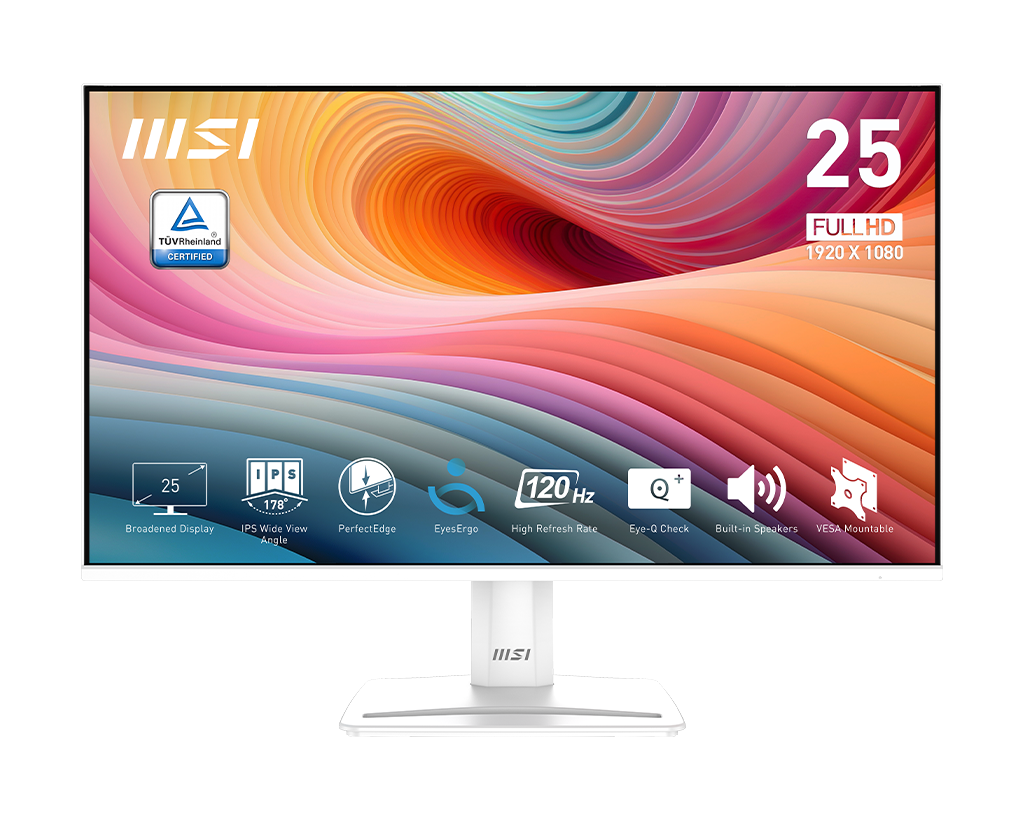 MSI Pro MP251W E2 25" FHD 120hz Flat Business & Productivity Monitor, цвет: Матовый белый