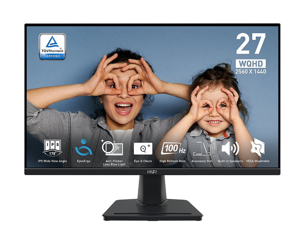 MSI Pro MP275Q 27" QHD 100Hz Flat Business & Productivity Monitor, цвет: Матовый чёрный