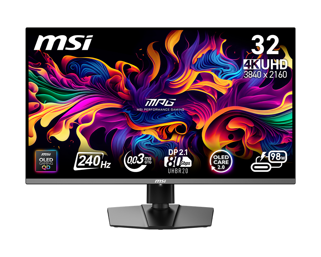 MSI Mpg 322URX Qd-Oled 32" UHD 240Hz Flat Gaming Monitor, цвет: Металлик чёрный