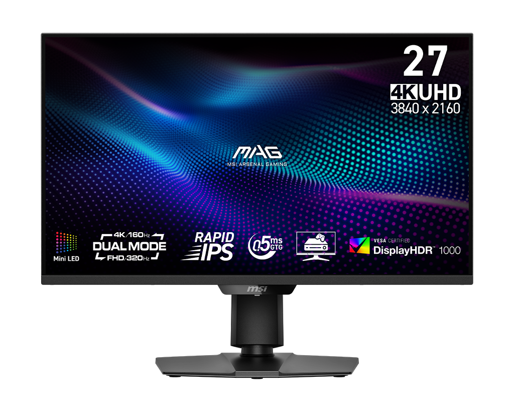 MSI Mag 274UPDF E16M 27" UHD 160Hz Flat Gaming Monitor, цвет: Металлик чёрный