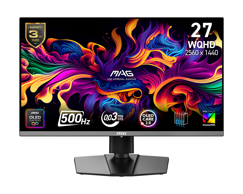 MSI Mag 272QP Qd-Oled X50 27" QHD 500Hz Flat Gaming Monitor, цвет: Металлик чёрный
