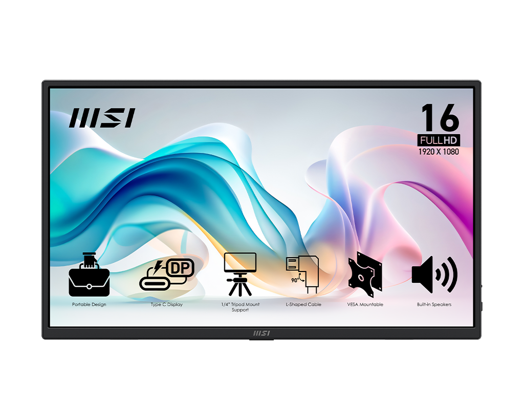MSI Pro MP165 E6 15.6" FHD 60Hz Portable Monitor, цвет: Матовый чёрный
