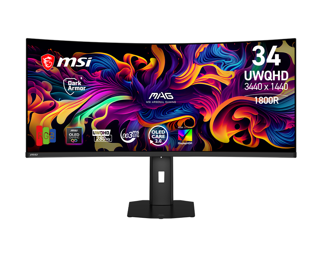 MSI Mag 341CQP Qd-Oled X28 34" Uwqhd 280Hz Curved Gaming Monitor, цвет: Металлик чёрный