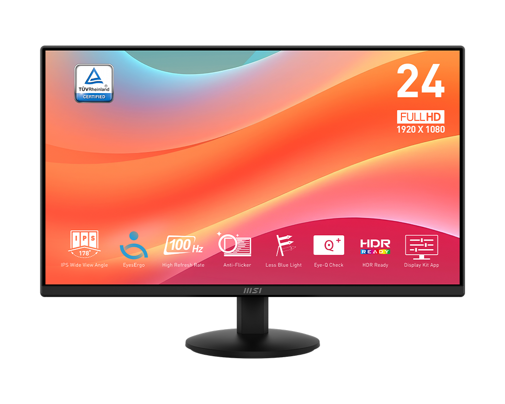 MSI Pro MP242LE 24" FHD 100Hz Flat Business & Productivity Monitor, цвет: Матовый чёрный
