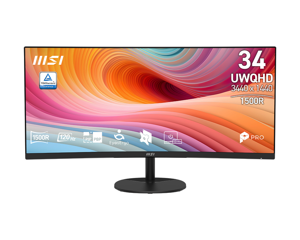MSI Pro MP341CQ E12 34" Uwqhd 120Hz Curved Business & Productivity Monitor, цвет: Матовый чёрный
