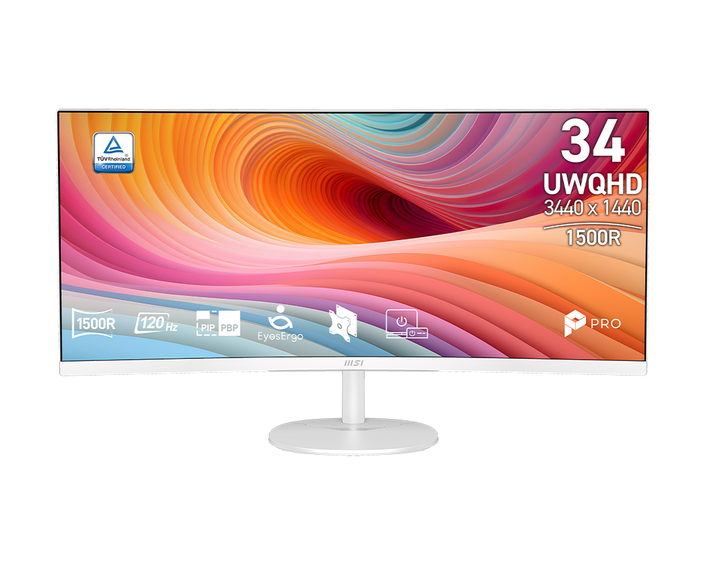 MSI Pro MP341CQW E12 34" Uwqhd 120Hz Curved Business & Productivity Monitor, цвет: Матовый белый