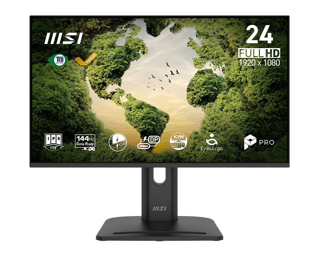 MSI Pro MP245PHGN E14 24" FHD 144Hz Flat Business & Productivity Monitor, цвет: Матовый чёрный